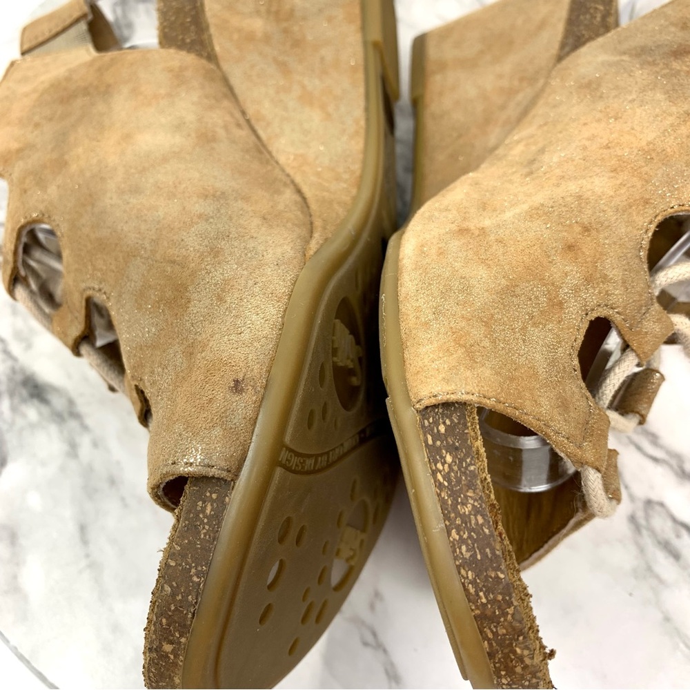 Sofft Maize Ghillie Lace Brown/Gold Metallic Nubuck Comfort Wedge Sandals 8 Boho - Picture 9 of 14